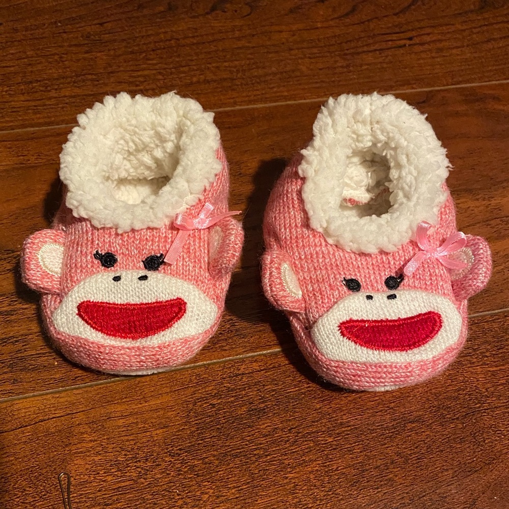 Pink Sock Monkey Slippers